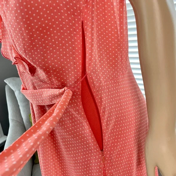 MSK Short Sleeve Ruffle Front Polka Dot Dress with slip Size 14 NWOT - Picture 6 of 10